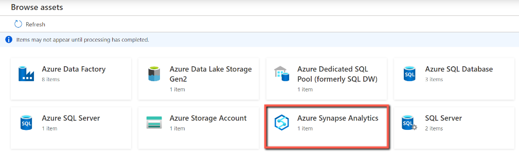 Navegue pelos ativos Azure Synapse no Microsoft Purview.