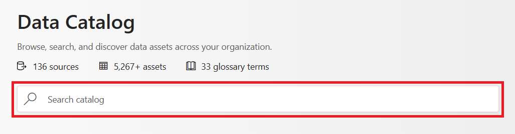 Captura de ecrã a mostrar a localização da barra de pesquisa do Microsoft Purview