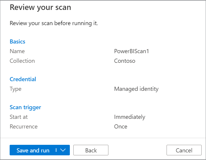 Captura de tela da origem Salvar e executar o Power BI usando Identidade Gerenciada.