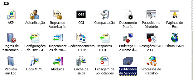 Opção Certificados do Servidor no IIS