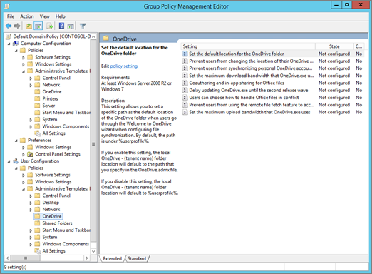 As Configurações do OneDrive no Editor de Gerenciamento de Política de Grupo