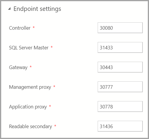 Configurações de ponto de extremidade