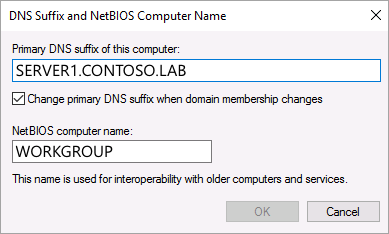 Captura de tela de configuração do sufixo DNS bem-sucedida.