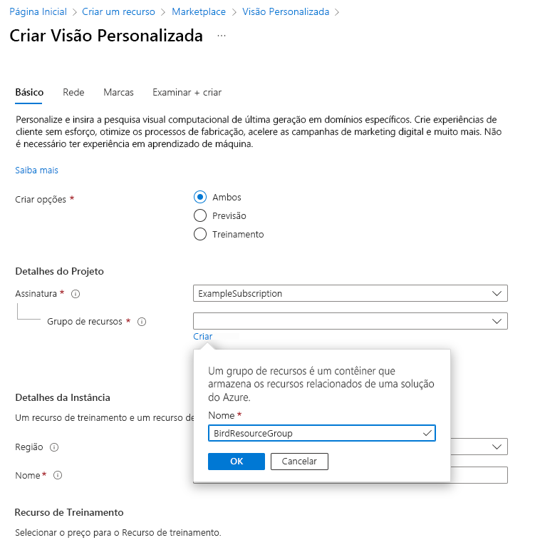 Screenshot that shows how to create a new resource group in the Azure portal.