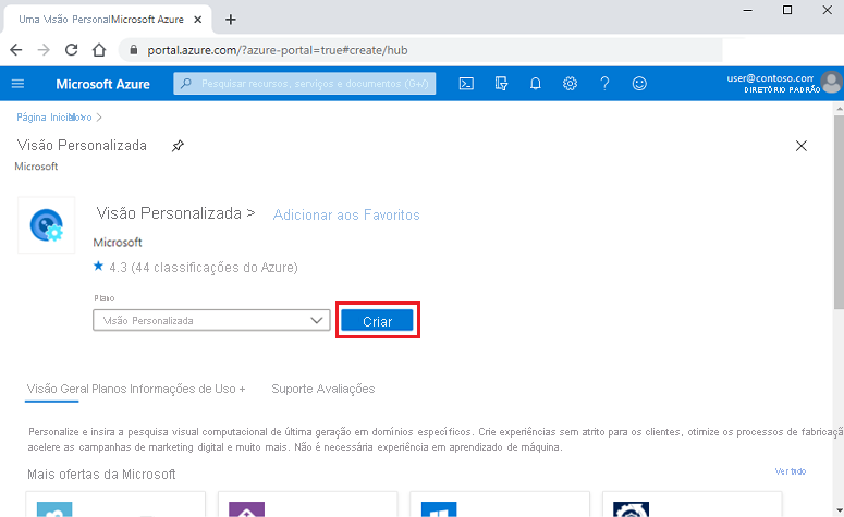 Screenshot that shows searching for Custom Vision resource templates in the Azure portal.