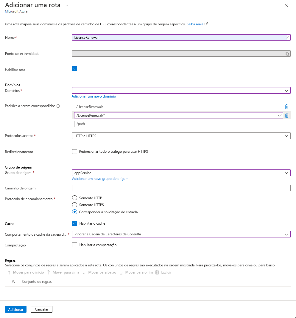 Screenshot of license renewal route settings.