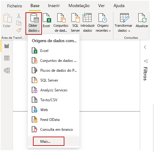 O botão Obter Dados no separador Base.