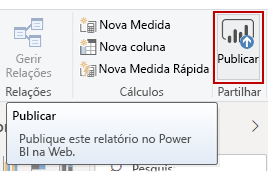 Captura de ecrã do botão Publicar para publicar o relatório online.