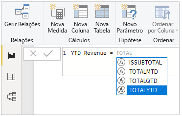 Captura de ecrã a mostrar uma função DAX escrita.