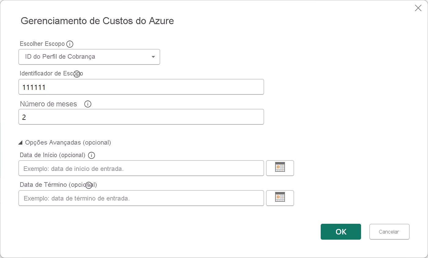 Captura de ecrã a mostrar a seleção do ID do Perfil de Faturação para um Contrato de Cliente Microsoft.