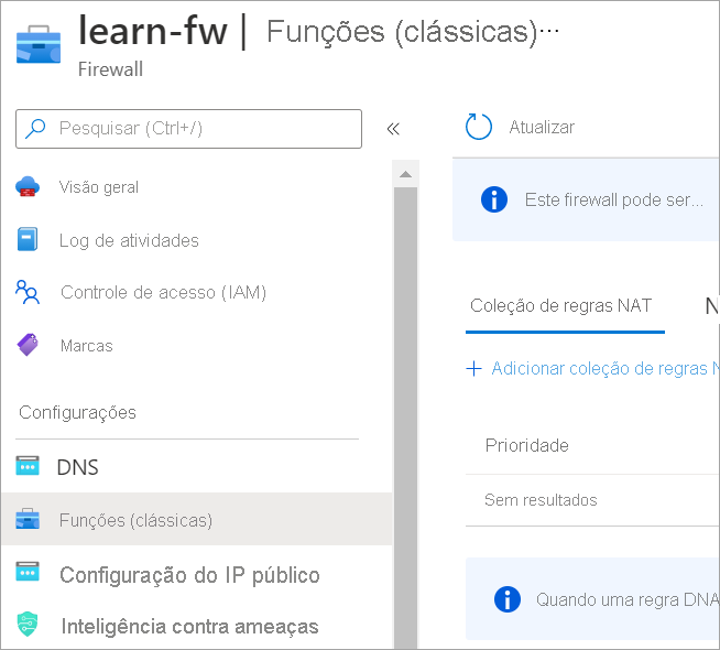 Screenshot that shows the rules classic option under settings in the firewall.