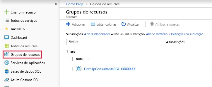 Screenshot of the Azure portal that shows how to search for resource groups.