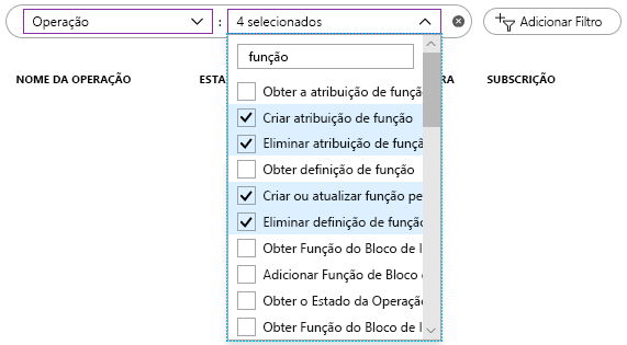 Screenshot showing a list of Operation filter with the four filters selected.