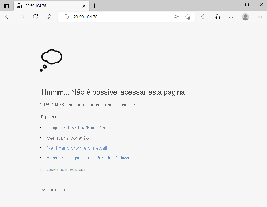 Captura de tela de um navegador da Web mostrando uma mensagem de erro informando que a conexão expirou.