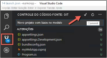 Captura de tela da confirmação usando o VS Code.