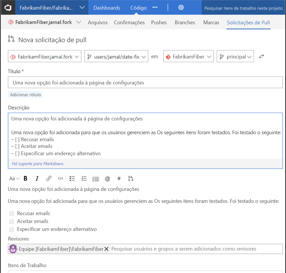 Diagrama mostrando Criar e concluir um PR.