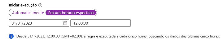 Captura de tela mostrando um exemplo de como configurar parâmetros de agendamento de consulta.