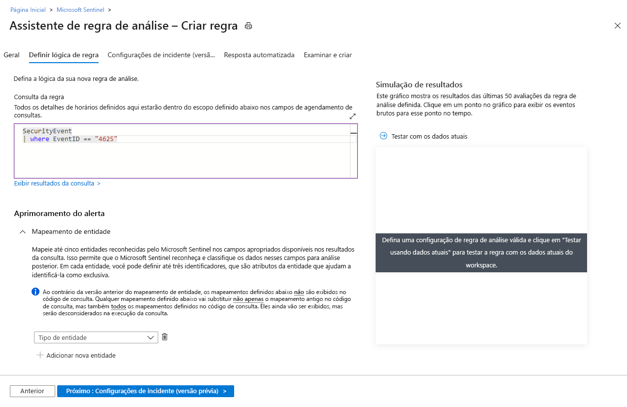 Captura de tela mostrando um exemplo de como definir a lógica da regra.