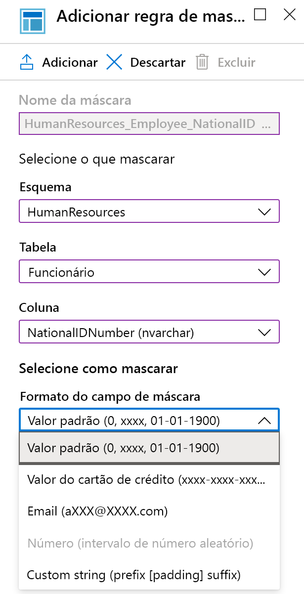 Screenshot of how to add masking rule in Azure portal.