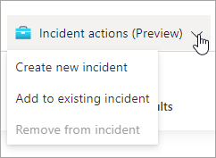 Captura de ecrã do menu pendente para ações de incidentes no Microsoft Sentinel.