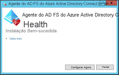 Screenshot of the installation window for the confirmation message for the Microsoft Entra Connect Health AD FS agent installation.