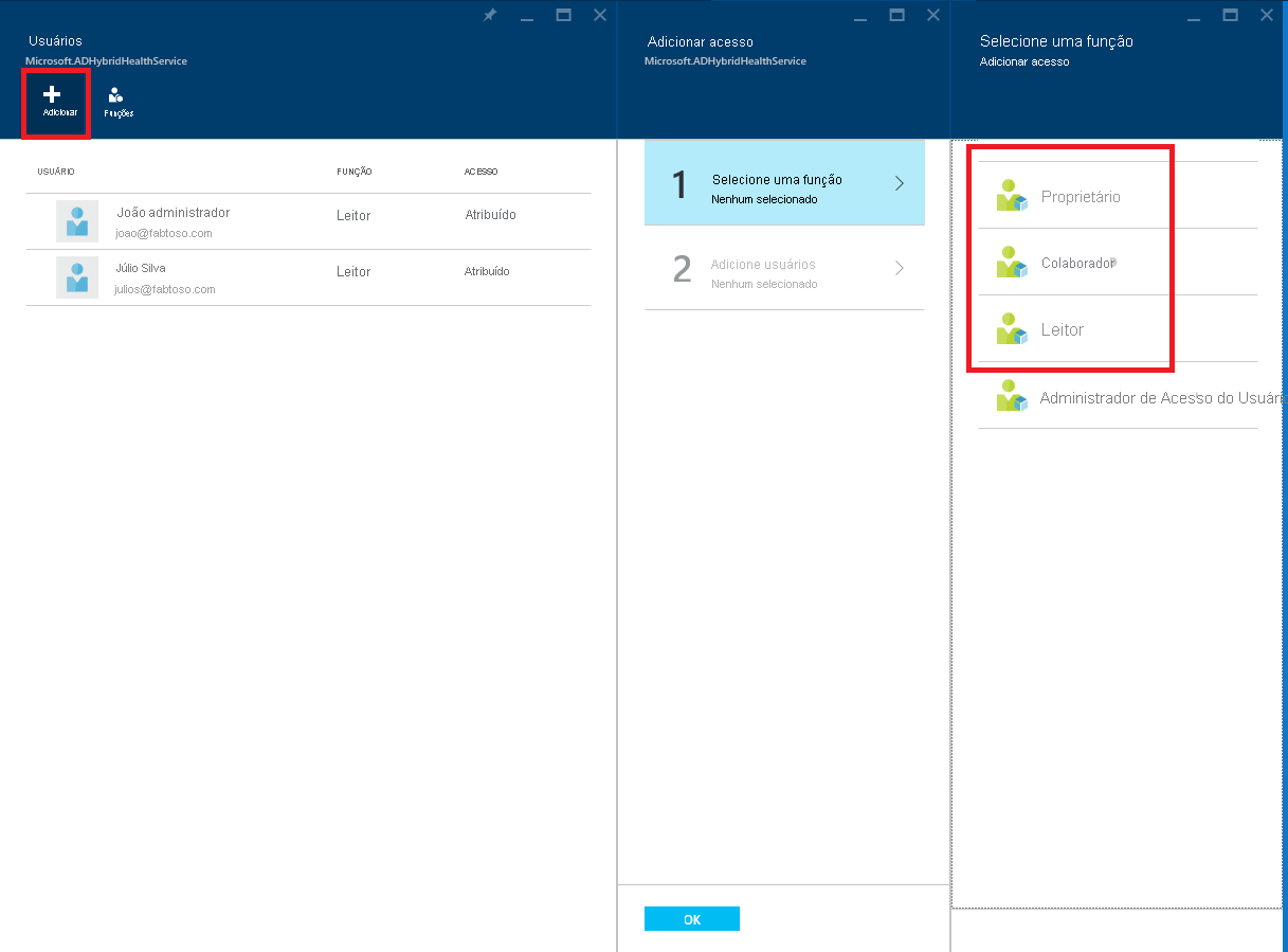 Screenshot of Microsoft Entra Connect Health and Azure RBAC configure menu.