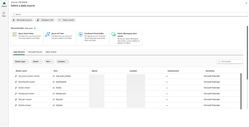 Captura de ecrã a mostrar a seleção de eventos de fluxo de dados no Ativador de Dados.