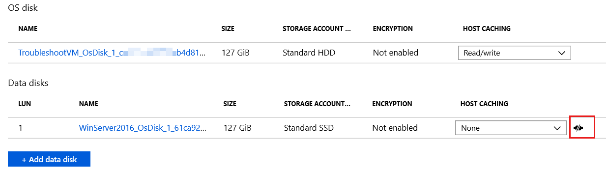 Captura de tela para desconectar o disco rígido virtual da VM.