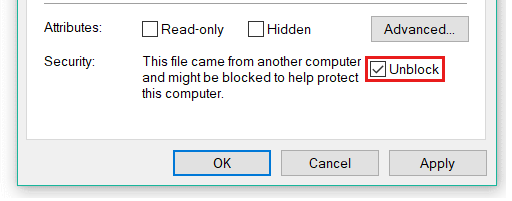 Captura de tela das propriedades do PerfInsights, com Desbloquear realçado.