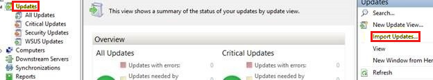Como importar atualizações no WSUS.