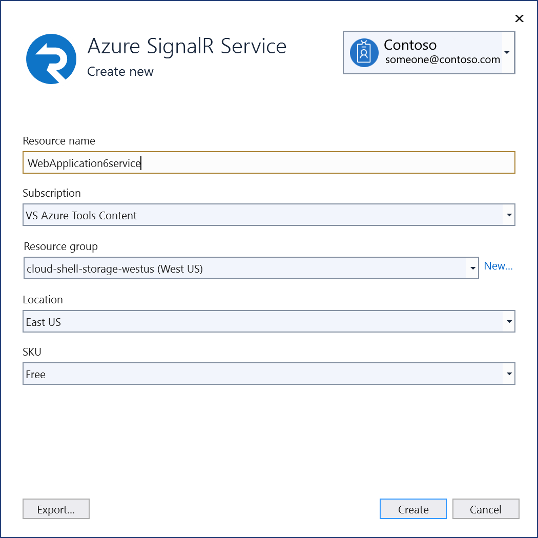 Nova instância de Serviço do Azure SignalR