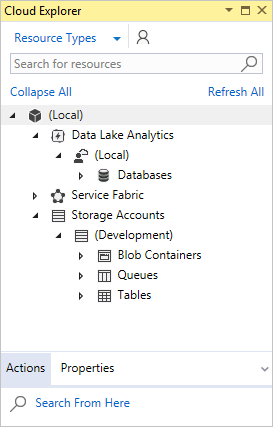 Captura de tela do Cloud Explorer no Visual Studio.