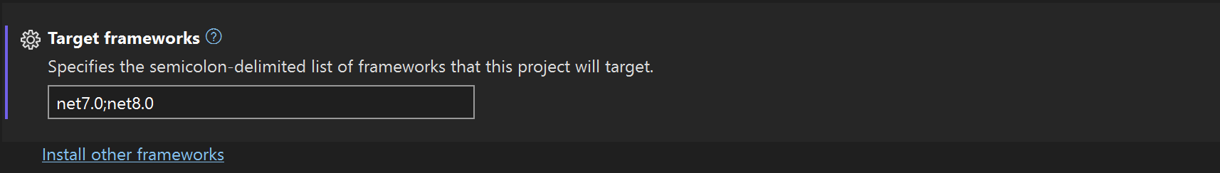 Captura de ecrã do separador Geral na caixa de diálogo Propriedades do projeto, com a lista 'Estruturas de destino' apresentada.