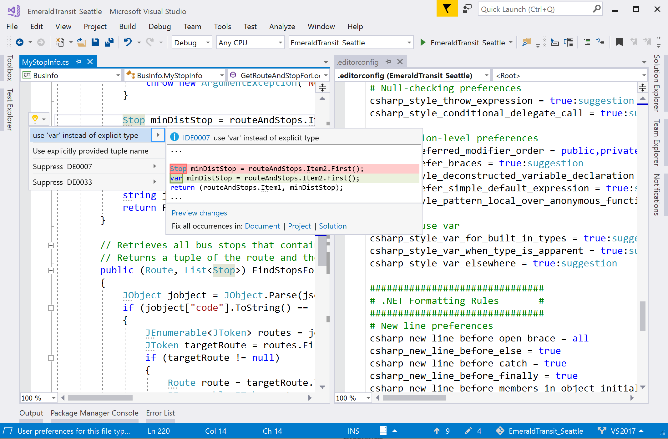 imposição de estilo de código no Visual Studio