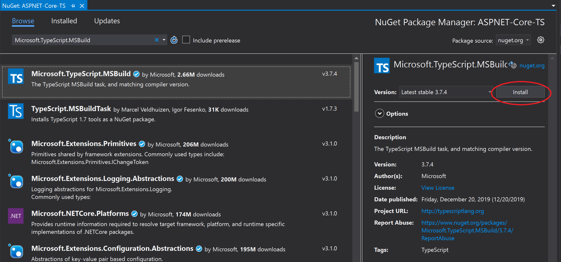 Adicionar pacote NuGet