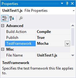 Captura de tela da escolha de Test Framework.