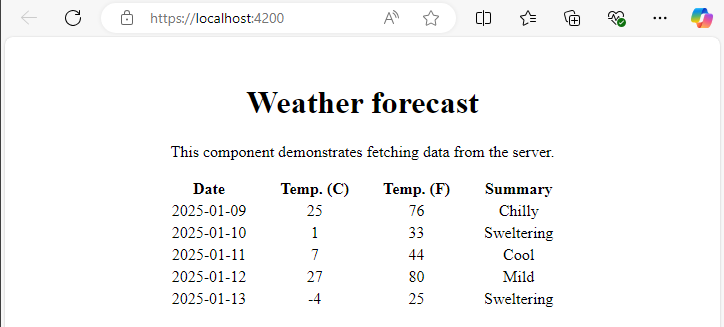 Captura de ecrã a mostrar a aplicação de previsão meteorológica.