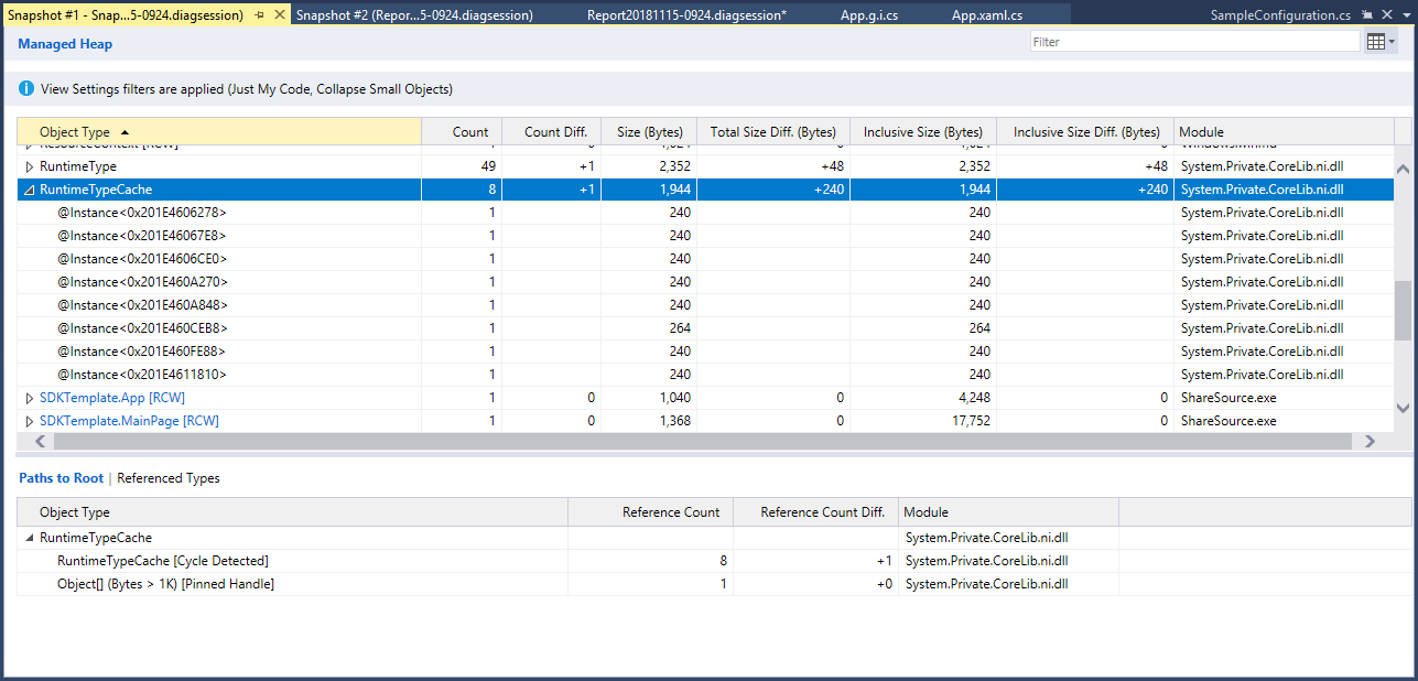 Memory Usage snapshot report