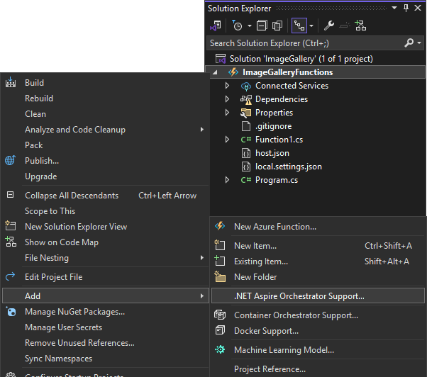 Adicionando orquestração do .NET Aspire a projetos existentes do Azure Functions