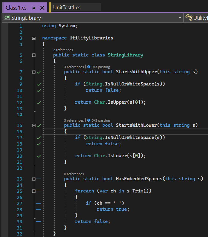 Cobertura de código para o método StartsWithLower