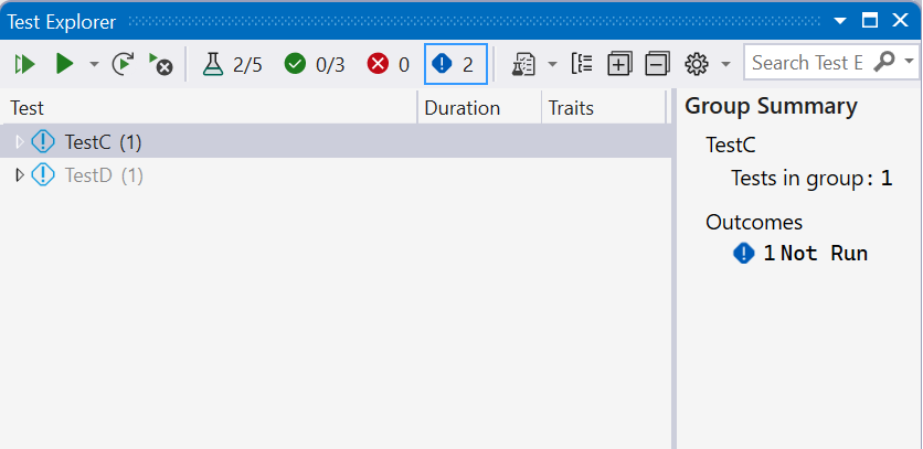 Captura de tela mostra o Test Explorer antes de executar testes no Visual Studio 2019.