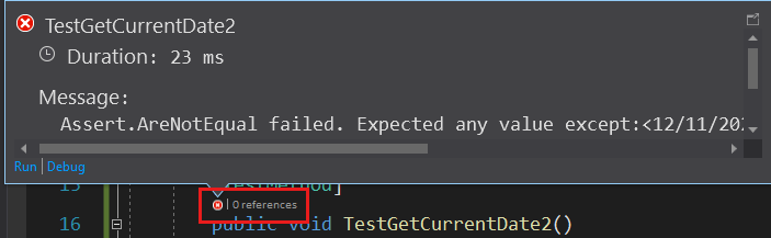 Captura de tela mostra o ícone C++ CodeLens depois de selecioná-lo para obter detalhes no Visual Studio 2022.