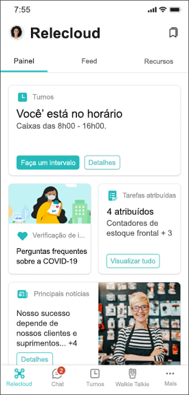 Imagem do Viva Connections dashboard concebido para técnicos de informação.