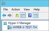 Captura de tela que mostra um nome do computador host listado em Gerenciador do Hyper-V no painel esquerdo.