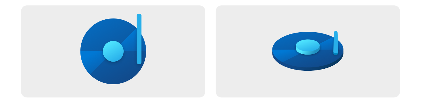 Um diagrama mostrando vistas de cima para baixo e isométricas de um ícone.