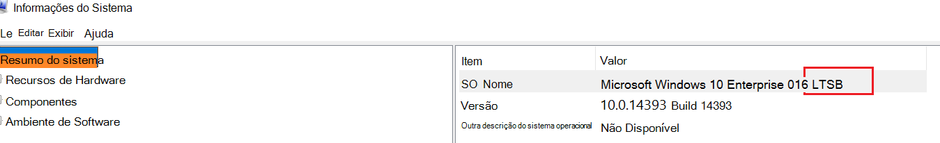 captura de ecrã do texto de apresentação de Informações do Sistema.