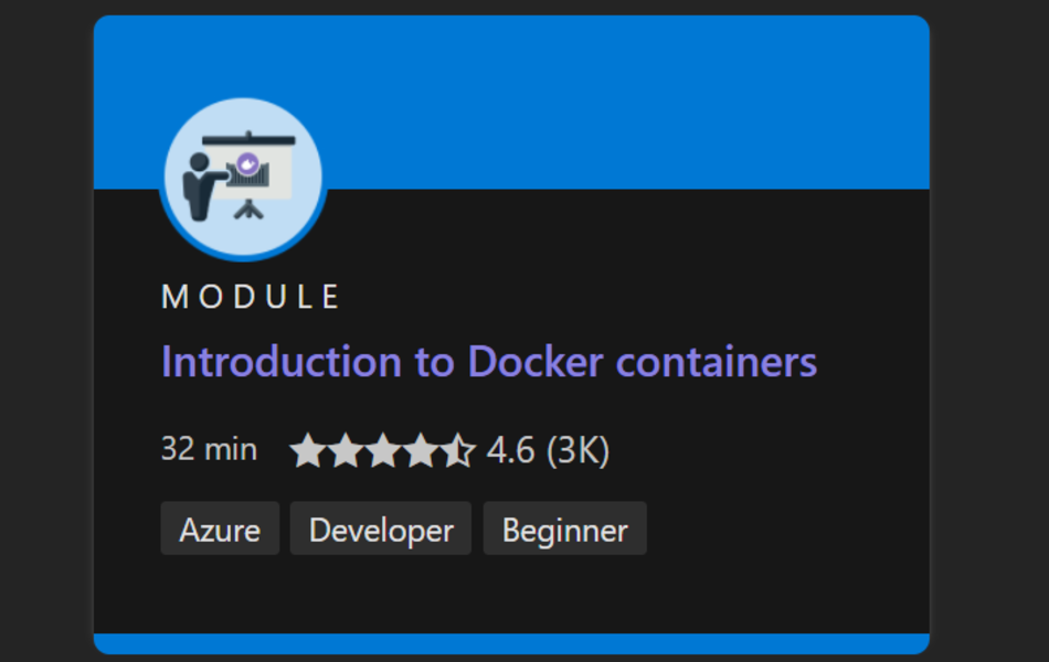 Captura de tela do curso do Docker do Microsoft Learn