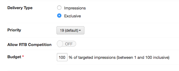 Screenshot that shows how to set up the percentage of matching impressions you want this line item to buy.