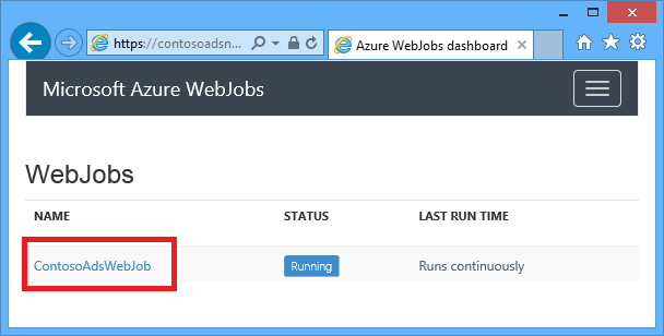 Щелкните ContosoAdsWebJob