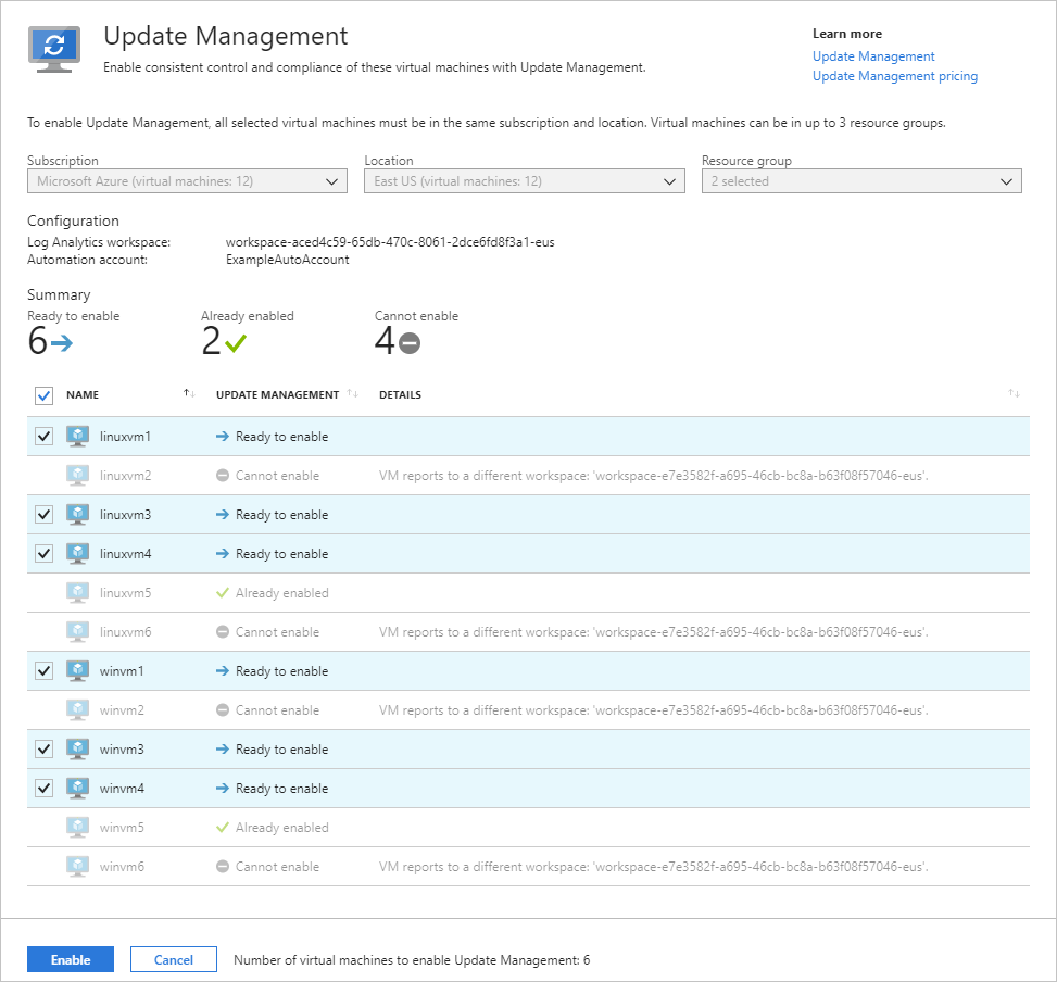 Включение виртуальных машин Azure